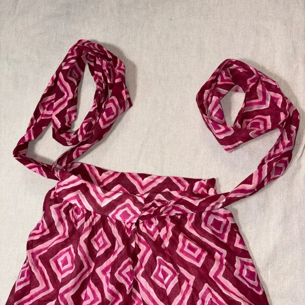 Banjanan Pink Geometric Diamond Tiered Cotton Wrap Midi Skirt Womens Size XS‎